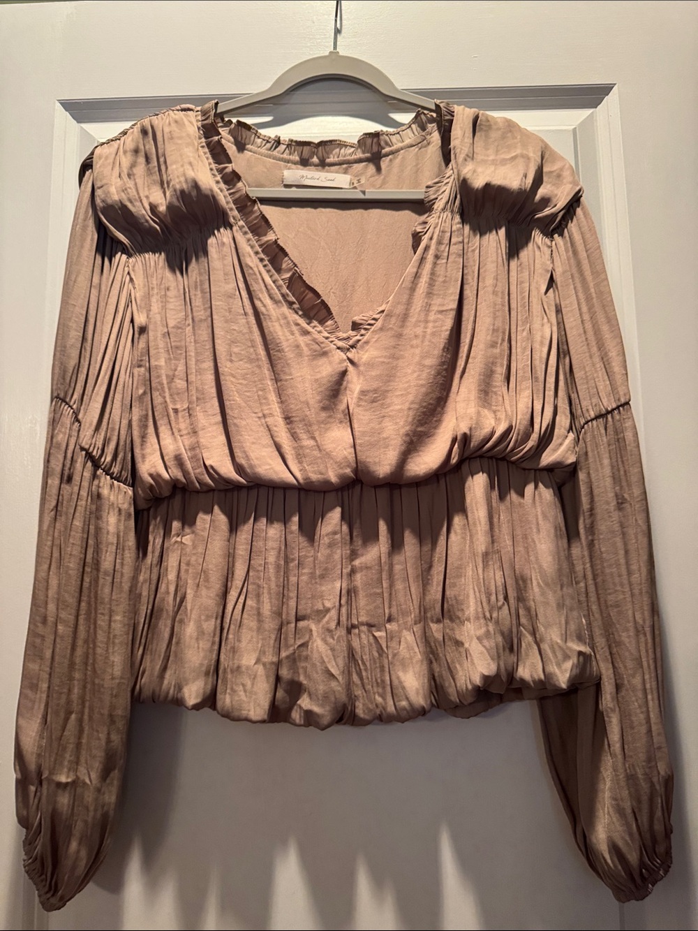 Mustard Seed Taupe V-Neck Peasant Blouse